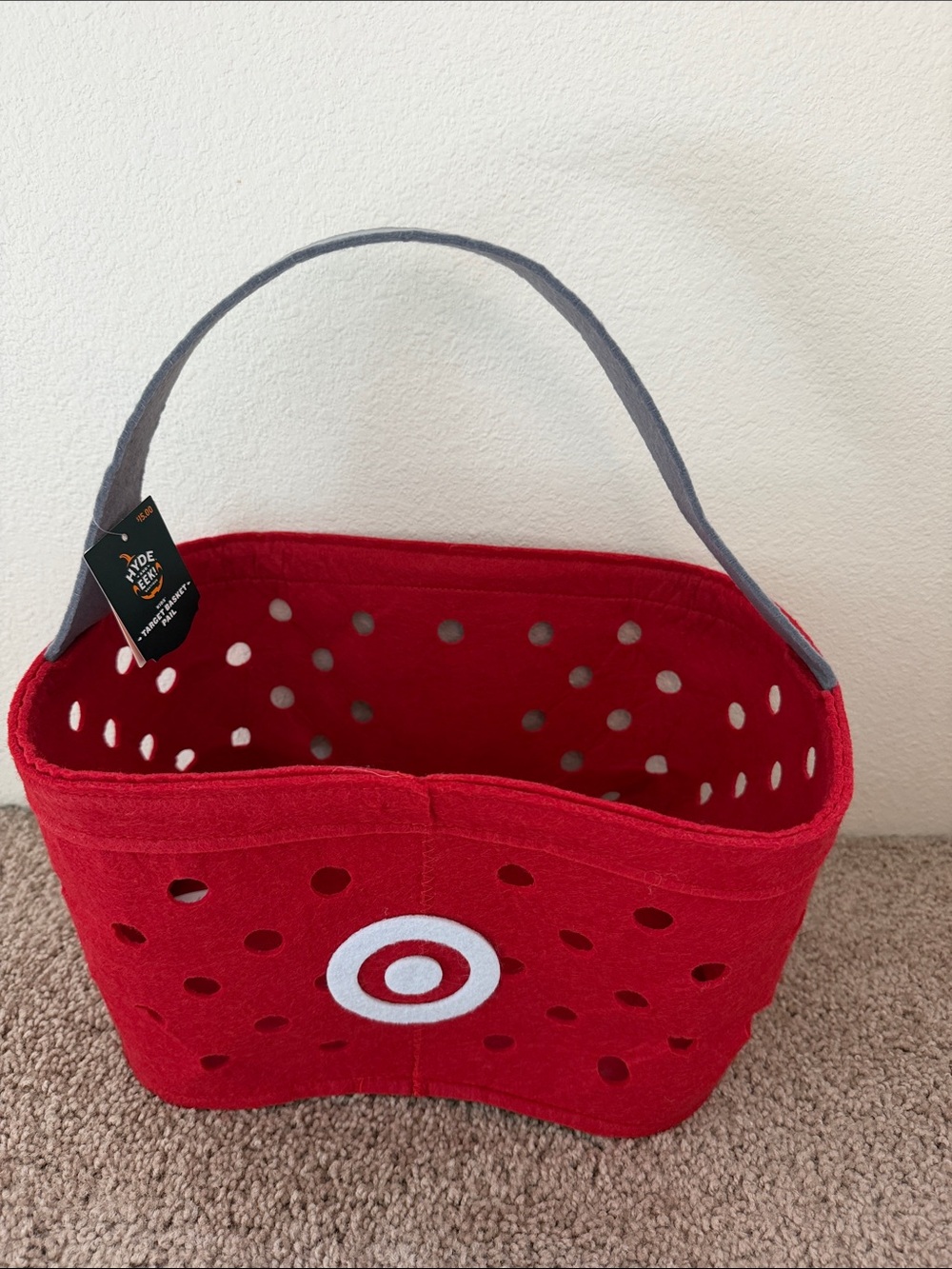 Target Red Felt Tote with Gray Handle and Bullseye Accent